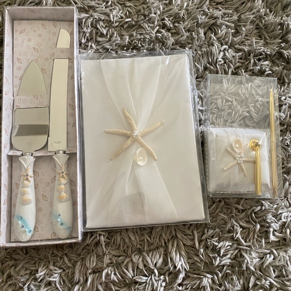 Beach Theme Wedding Knife and Cake Server Set and Guest Book and Pen Set - Picture 3 of 7